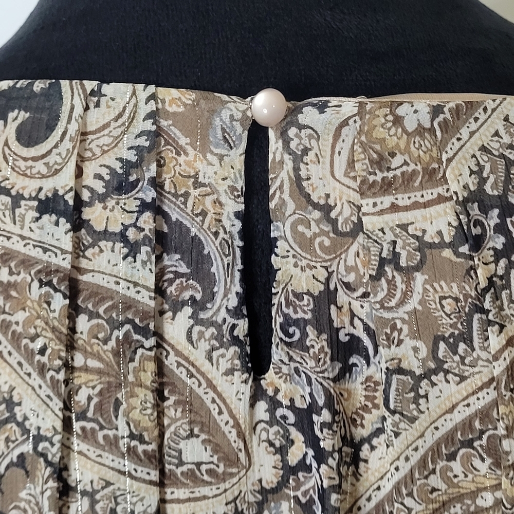 Dress Barn Womens Elegant Sheer Lined 3/4 Ruffle Sleeves Blouse Top Tan Size XL - Picture 7 of 11